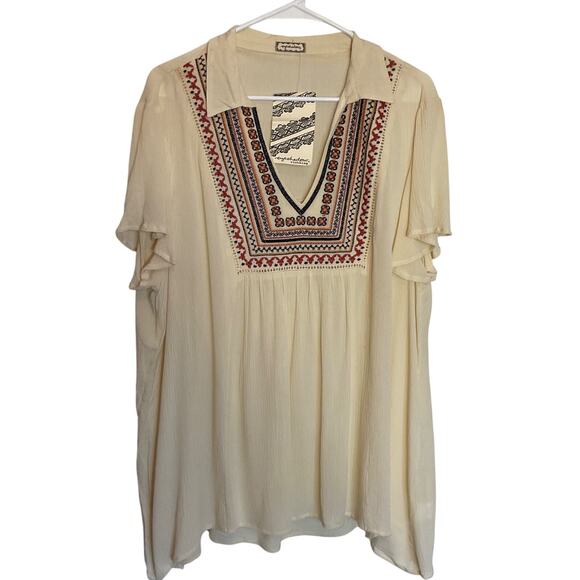 Eyeshadow Tops - Eyeshadow Beige w/Embroidery Boho/Peasant/Hippy Top 1X